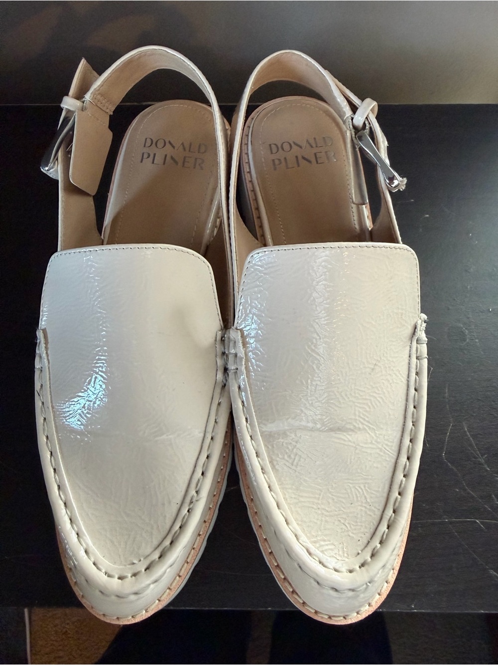 Donald J. Pliner Cream Patent Leather Slingback Loafers